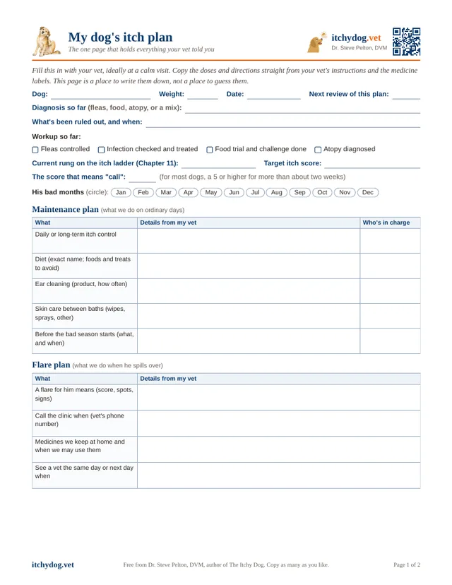 First page of My dog's itch plan